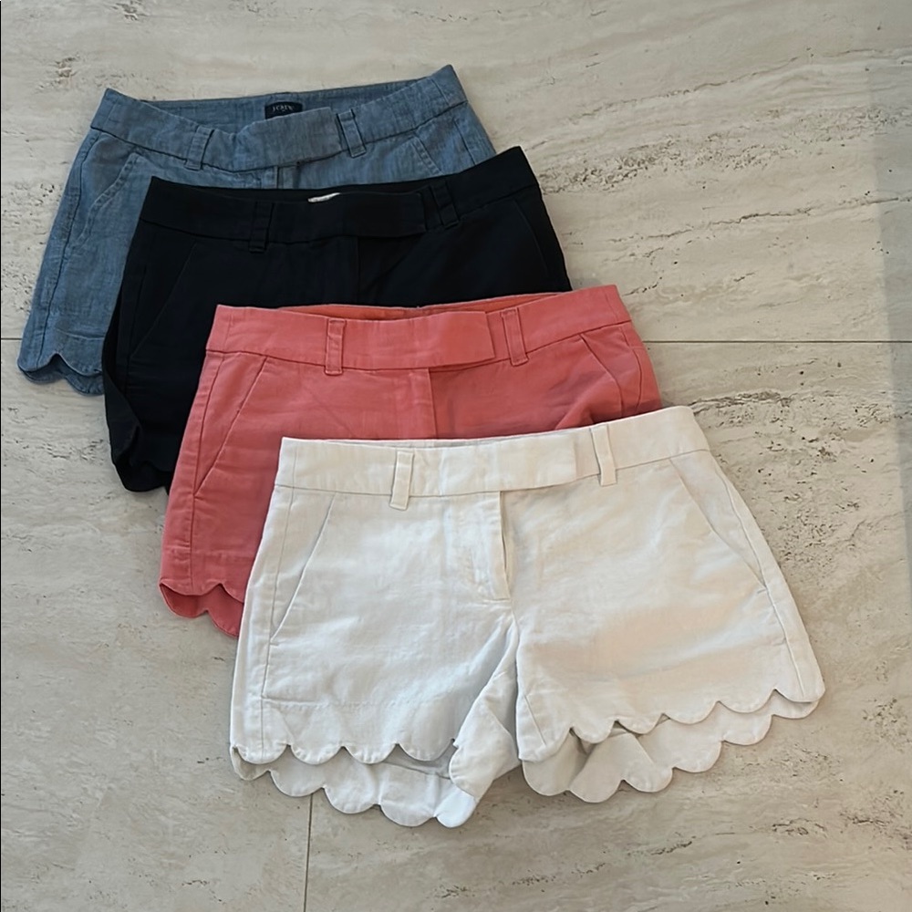 J. Crew Scalloped Shorts - White, Peach, Black, chambray blue